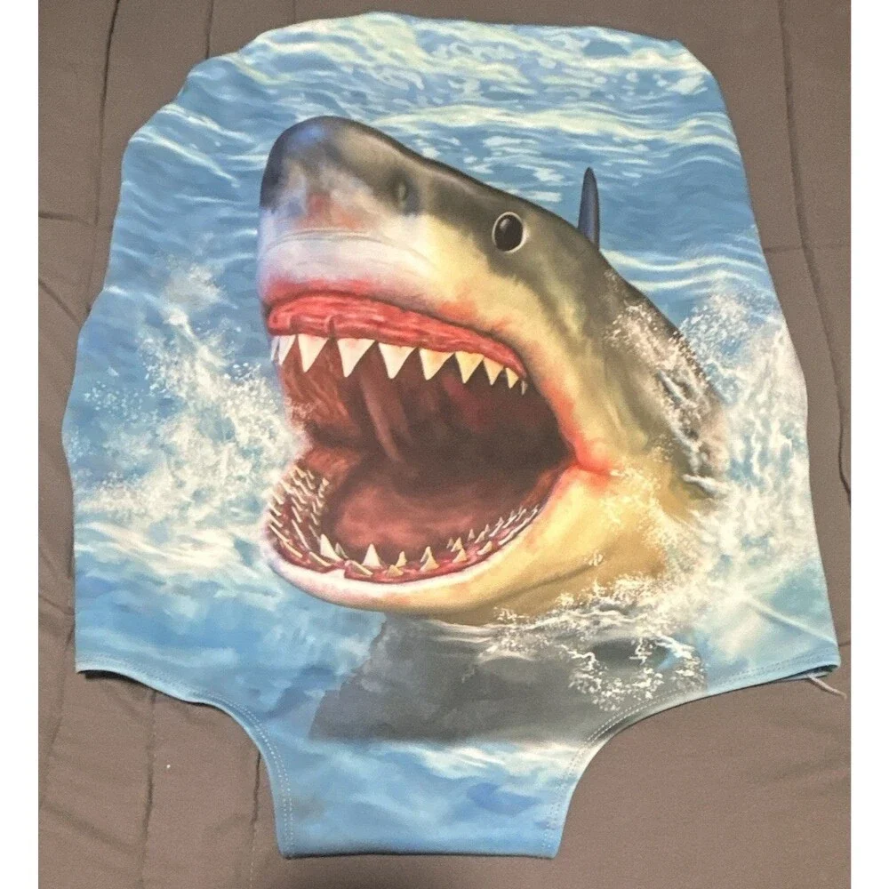 Blue Multicolor Shark Graphic Print One-Piece for small suitcase